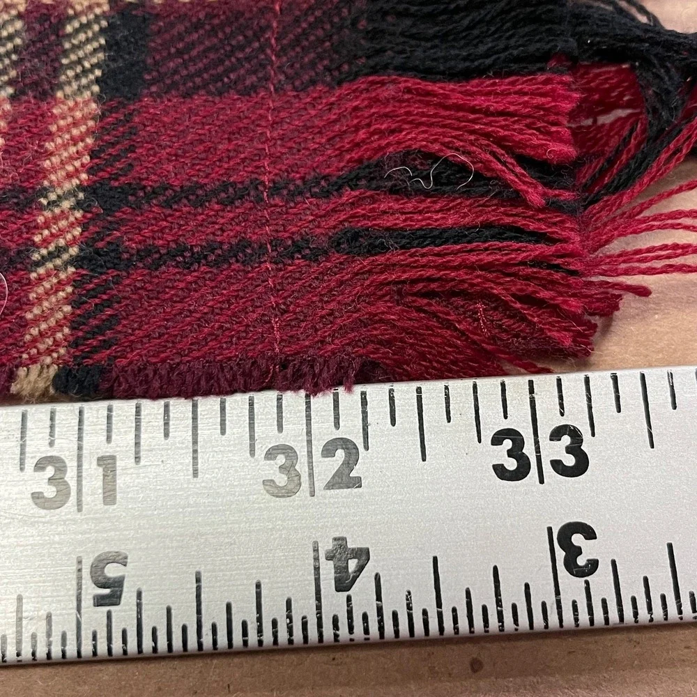 Gap Red‎ Tartan Plaid Fringed Wool Scarf 64